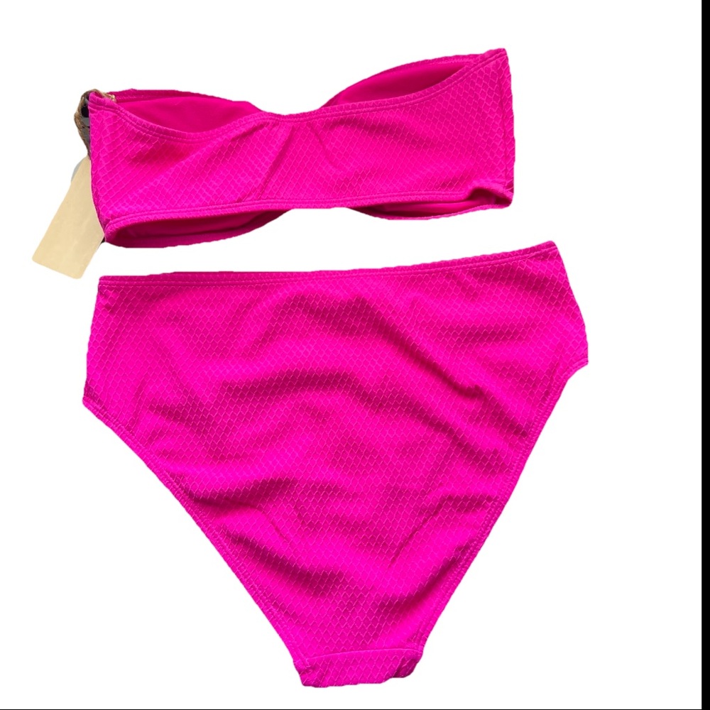 NWT Cabana Del Sol Hot Pink Ring Bandeau Bikini 2pc Set Size Medium  Swim - Picture 9 of 9